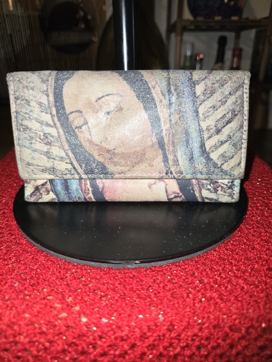 Handbags - Religious Print Foldover Wallet in Muted Tones In Preloved Condition